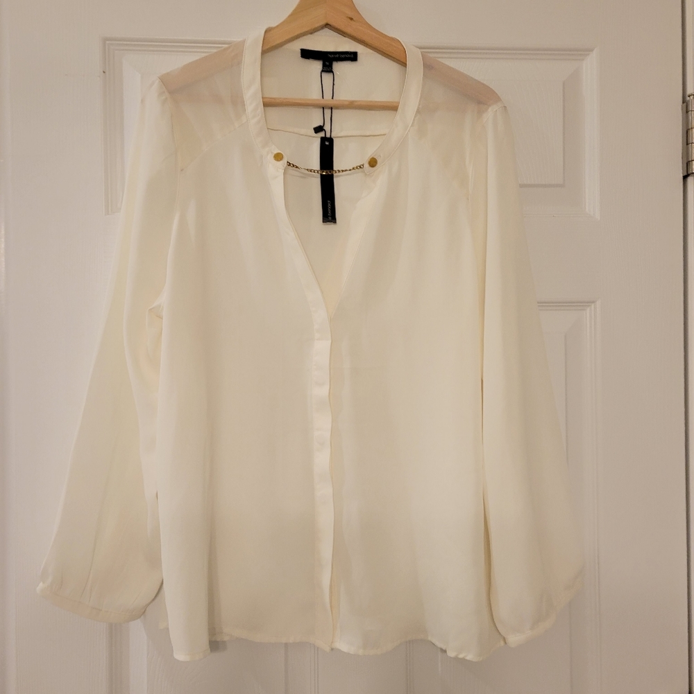 NWT Harve Bernard White Sheer Blouse, Size XL
